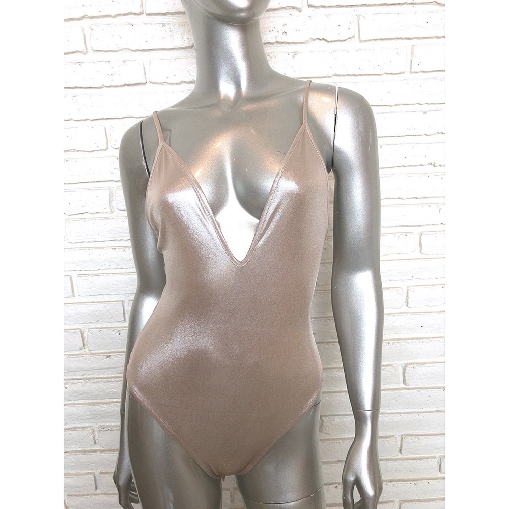 TopShop Metallic Low Cut Bodysuit Small Onepiece